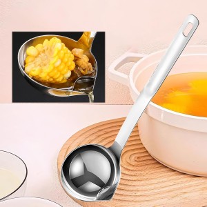 12inch 304 Stainless Steel Silver Oil Separator Soup Ladle, Grease Filter Scoop, Fat Separator Oil Separator for Cooking, Kitchen, Separate Fat, Filter Out Water and Oil