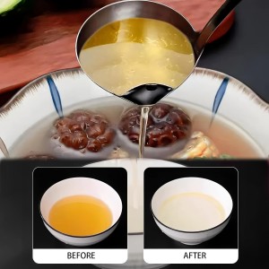 12inch 304 Stainless Steel Silver Oil Separator Soup Ladle, Grease Filter Scoop, Fat Separator Oil Separator for Cooking, Kitchen, Separate Fat, Filter Out Water and Oil