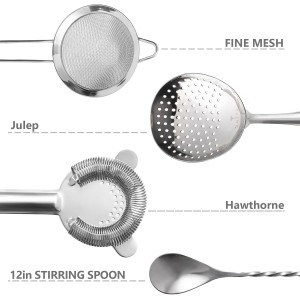 Cocktail Strainer Set – Bar tools Stainless Steel Includes Hawthorne Strainer, Julep & Fine Mesh Cocktail Strainers, Mixing Spoon – Drink Shaker Strainer for Bartending