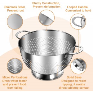 Stainless Steel Colander for Kitchen | 5 Quart Durable Rice and Pasta Strainer with Handle | Oversized Handles | Nesting Design | Rust-Resistant & Dishwasher Safe
