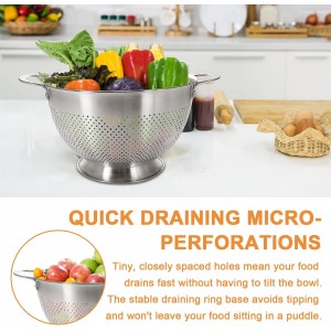 Stainless Steel Colander for Kitchen | 5 Quart Durable Rice and Pasta Strainer with Handle | Oversized Handles | Nesting Design | Rust-Resistant & Dishwasher Safe