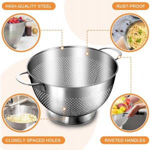 Stainless Steel Colander for Kitchen | 5 Quart Durable Rice and Pasta Strainer with Handle | Oversized Handles | Nesting Design | Rust-Resistant & Dishwasher Safe