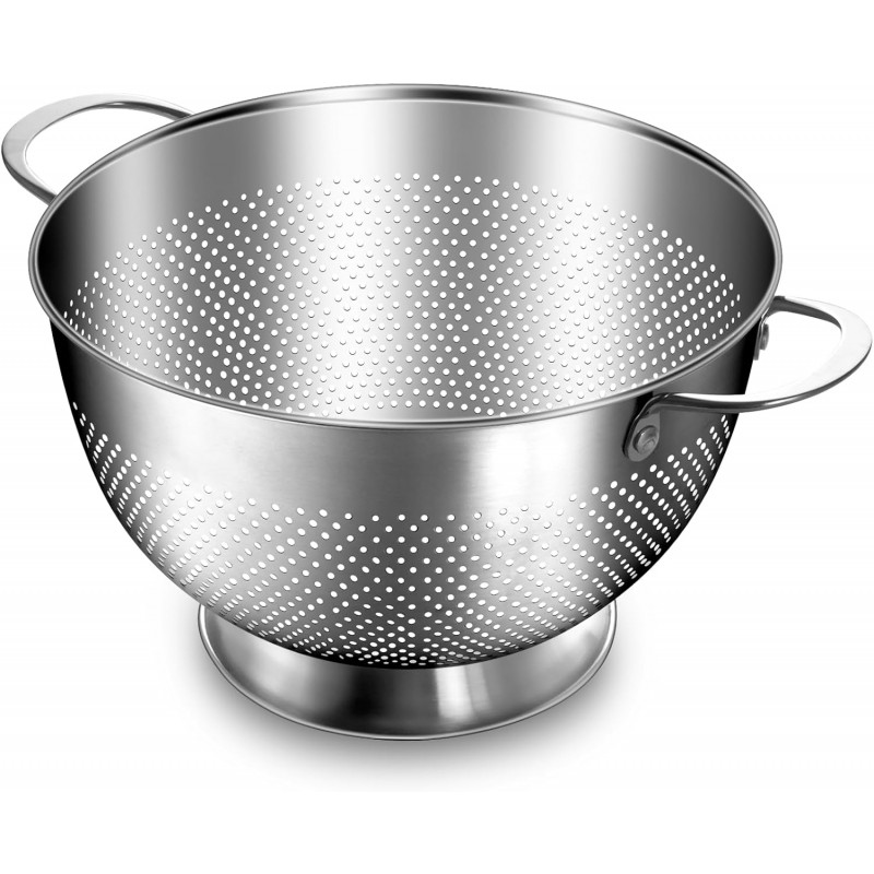 Stainless Steel Colander for Kitchen | 5 Quart Durable Rice and Pasta Strainer with Handle | Oversized Handles | Nesting Design | Rust-Resistant & Dishwasher Safe