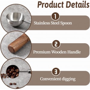 Vintage Coffee Measuring Spoon, Stainless Steel Coffee Scoop with Walnut Handle, 1 Tablespoon 15ml for Ground CoffeeBeans, Tea, and More