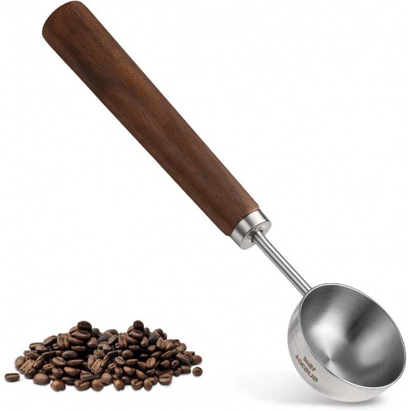 Vintage Coffee Measuring Spoon, Stainless Steel Coffee Scoop with Walnut Handle, 1 Tablespoon 15ml for Ground CoffeeBeans, Tea, and More