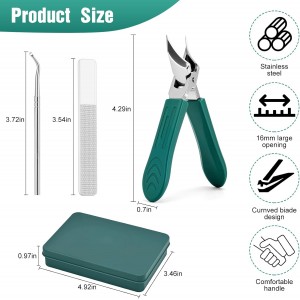 Upgraded Eagle Beak Beveled Nail Clippers, Long Handle Wide Jaw Slanted Nail Clipper, Eagle Beak Angled Edge Nail Clippers 3-Piece Set, Wide Jaw Opening Anti-Splash Nail Clipper for Men Women(Green)