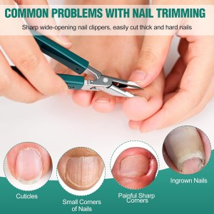 Upgraded Eagle Beak Beveled Nail Clippers, Long Handle Wide Jaw Slanted Nail Clipper, Eagle Beak Angled Edge Nail Clippers 3-Piece Set, Wide Jaw Opening Anti-Splash Nail Clipper for Men Women(Green)