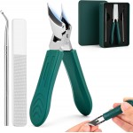 Upgraded Eagle Beak Beveled Nail Clippers, Long Handle Wide Jaw Slanted Nail Clipper, Eagle Beak Angled Edge Nail Clippers 3-Piece Set, Wide Jaw Opening Anti-Splash Nail Clipper for Men Women(Green)