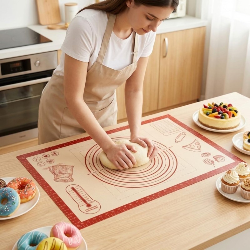 Silicone Baking Pastry Dough Mat - 26x16Inch Extra Large Cookie Bread Rolling Mats Sheet, Nonstick Kitchen Counter Kneading Board, Thick Reusable Pie Cookies Pizza Fondant Making Matt with Measurement