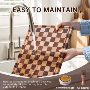Cutting Board Set, Acacia Wood Checkered Cutting Boards for Kitchen, 3 pcs Chopping Board with Juice Grooves & Handles, Butcher Block Serving Tray for Meat, Vegetables and Fruits with Gift Box