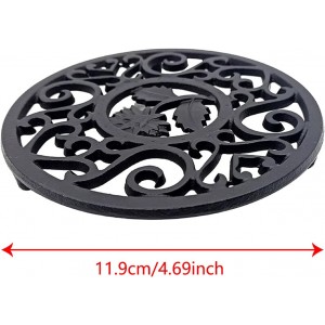 1Pcs 4.69Inch Iron Cast Trivet for Hot Dishes, Black Vintage Pattern Metal Trivets for Hot Pots and Pans (Black Chrysanthemum)