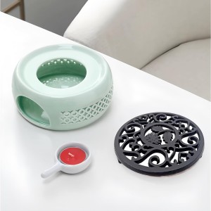 1Pcs 4.69Inch Iron Cast Trivet for Hot Dishes, Black Vintage Pattern Metal Trivets for Hot Pots and Pans (Black Chrysanthemum)