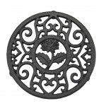 1Pcs 4.69Inch Iron Cast Trivet for Hot Dishes, Black Vintage Pattern Metal Trivets for Hot Pots and Pans (Black Chrysanthemum)