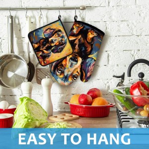 Watercolor Dog Oven Mitts and Pot Holders Sets Heat Resistant 4Pcs Potholders Oven Gloves Hot Pads for Kitchen Baking Cooking Grilling BBQ