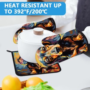 Watercolor Dog Oven Mitts and Pot Holders Sets Heat Resistant 4Pcs Potholders Oven Gloves Hot Pads for Kitchen Baking Cooking Grilling BBQ