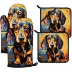 Watercolor Dog Oven Mitts and Pot Holders Sets Heat Resistant 4Pcs Potholders Oven Gloves Hot Pads for Kitchen Baking Cooking Grilling BBQ