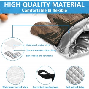 Deer Forest Wood Grain Oven Mitts and Pot Holders Sets Heat Resistant 4Pcs Potholders Oven Gloves Hot Pads for Kitchen Baking Cooking Grilling BBQ