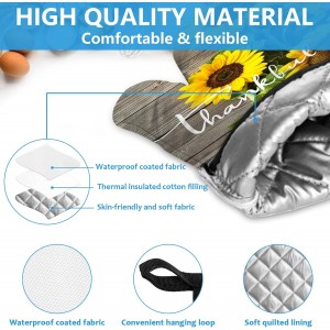 Sunflower Wood Grain Oven Mitts and Pot Holders Sets Heat Resistant 4Pcs Potholders Oven Gloves Hot Pads for Kitchen Baking Cooking Grilling BBQ