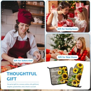 Sunflower Wood Grain Oven Mitts and Pot Holders Sets Heat Resistant 4Pcs Potholders Oven Gloves Hot Pads for Kitchen Baking Cooking Grilling BBQ