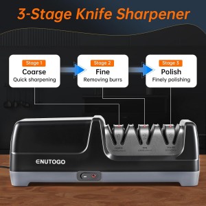 Knife Sharpener, Professional 3-Stage Electric Knife Sharpener for Kitchen Knives, 100% Diamond Abrasive for 20° Precision Angle Guide, Quickly Sharpening and Polish Blades