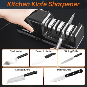Knife Sharpener, Professional 3-Stage Electric Knife Sharpener for Kitchen Knives, 100% Diamond Abrasive for 20° Precision Angle Guide, Quickly Sharpening and Polish Blades
