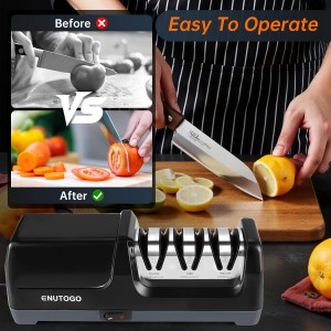 Knife Sharpener, Professional 3-Stage Electric Knife Sharpener for Kitchen Knives, 100% Diamond Abrasive for 20° Precision Angle Guide, Quickly Sharpening and Polish Blades