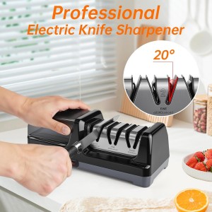Knife Sharpener, Professional 3-Stage Electric Knife Sharpener for Kitchen Knives, 100% Diamond Abrasive for 20° Precision Angle Guide, Quickly Sharpening and Polish Blades