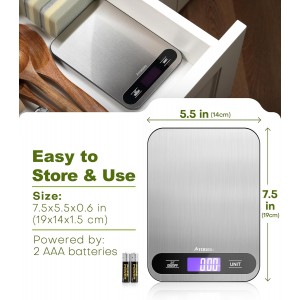 Atogou Food Scale, 33lb/ 15kg Digital Kitchen Scale with Full View LCD Display, Durable Stainless Steel Surface, for Cooking, Baking, Meal Prep Black