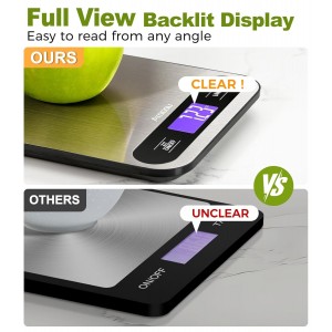 Atogou Food Scale, 33lb/ 15kg Digital Kitchen Scale with Full View LCD Display, Durable Stainless Steel Surface, for Cooking, Baking, Meal Prep Black