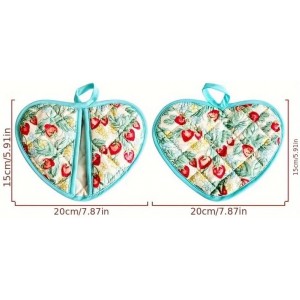 2 Pack Heart-Shaped Pot Holders for Kitchen - 15.01x19.84cm Heat Resistant Oven Pot Holders with Retro Floral Pattern, Hanging Potholders for Kitchens, Kitchen Mitts for Oven & Oven Mitt (Blue)