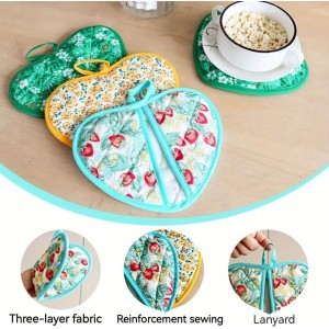 2 Pack Heart-Shaped Pot Holders for Kitchen - 15.01x19.84cm Heat Resistant Oven Pot Holders with Retro Floral Pattern, Hanging Potholders for Kitchens, Kitchen Mitts for Oven & Oven Mitt (Blue)
