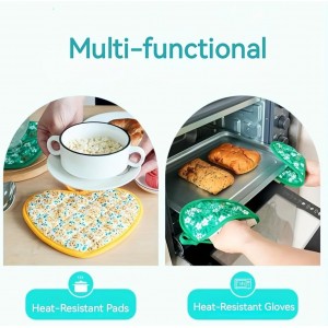 2 Pack Heart-Shaped Pot Holders for Kitchen - 15.01x19.84cm Heat Resistant Oven Pot Holders with Retro Floral Pattern, Hanging Potholders for Kitchens, Kitchen Mitts for Oven & Oven Mitt (Blue)
