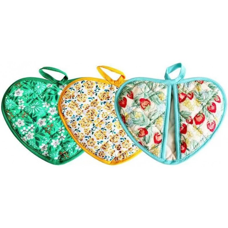 2 Pack Heart-Shaped Pot Holders for Kitchen - 15.01x19.84cm Heat Resistant Oven Pot Holders with Retro Floral Pattern, Hanging Potholders for Kitchens, Kitchen Mitts for Oven & Oven Mitt (Blue)