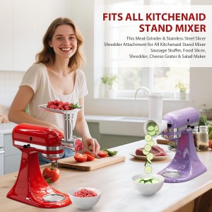 21Pcs Meat Grinder & Cheese Grater Attachment for KitchenAid Stand Mixer, with 4 Grinding Plates, Metal Sausage Stuffer Tubes, 4 Slicer Shredder Attachment, Kitchen Aid Accessories and Attachments