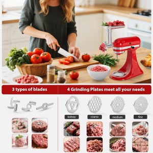21Pcs Meat Grinder & Cheese Grater Attachment for KitchenAid Stand Mixer, with 4 Grinding Plates, Metal Sausage Stuffer Tubes, 4 Slicer Shredder Attachment, Kitchen Aid Accessories and Attachments