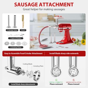 21Pcs Meat Grinder & Cheese Grater Attachment for KitchenAid Stand Mixer, with 4 Grinding Plates, Metal Sausage Stuffer Tubes, 4 Slicer Shredder Attachment, Kitchen Aid Accessories and Attachments
