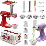 21Pcs Meat Grinder & Cheese Grater Attachment for KitchenAid Stand Mixer, with 4 Grinding Plates, Metal Sausage Stuffer Tubes, 4 Slicer Shredder Attachment, Kitchen Aid Accessories and Attachments
