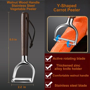 Premium Vegetable Peeler Set - Stainless Steel Y-shaped & I-shaped Peelers with Ergonomic Non-Slip Wood Handle and Hanging Loop for Fruits, Carrot,Veggie, Potatoes & Kitchen Use (2-Piece)