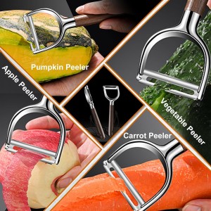 Premium Vegetable Peeler Set - Stainless Steel Y-shaped & I-shaped Peelers with Ergonomic Non-Slip Wood Handle and Hanging Loop for Fruits, Carrot,Veggie, Potatoes & Kitchen Use (2-Piece)
