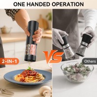 Electric Salt and Pepper Grinder Set 2 in 1, USB Rechargeable, Automatic Salt and Pepper Mill Shakers with LED Light, Battery Display, Adjustable Coarseness, Ideal for Kitchen Outdoor BBQ Gift