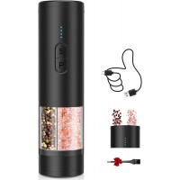 Electric Salt and Pepper Grinder Set 2 in 1, USB Rechargeable, Automatic Salt and Pepper Mill Shakers with LED Light, Battery Display, Adjustable Coarseness, Ideal for Kitchen Outdoor BBQ Gift