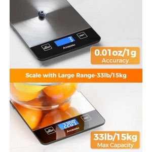 Atogou Food Scale - 33lb Digital Kitchen Scale Ounces Grams, Rechargeable & Full-View Display, Water-Resistant, Batteries or USB-C Charging, Stainless Steel, for Cooking, Meal Prep, Package (Black)
