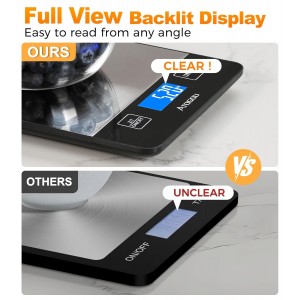 Atogou Food Scale - 33lb Digital Kitchen Scale Ounces Grams, Rechargeable & Full-View Display, Water-Resistant, Batteries or USB-C Charging, Stainless Steel, for Cooking, Meal Prep, Package (Black)