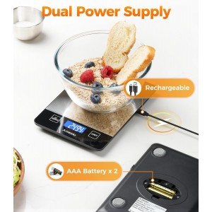 Atogou Food Scale - 33lb Digital Kitchen Scale Ounces Grams, Rechargeable & Full-View Display, Water-Resistant, Batteries or USB-C Charging, Stainless Steel, for Cooking, Meal Prep, Package (Black)