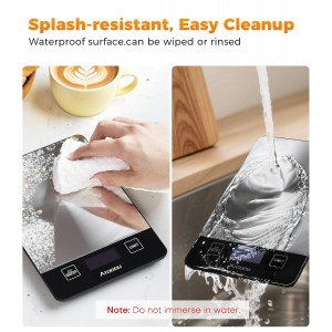 Atogou Food Scale - 33lb Digital Kitchen Scale Ounces Grams, Rechargeable & Full-View Display, Water-Resistant, Batteries or USB-C Charging, Stainless Steel, for Cooking, Meal Prep, Package (Black)