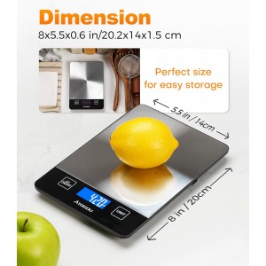 Atogou Food Scale - 33lb Digital Kitchen Scale Ounces Grams, Rechargeable & Full-View Display, Water-Resistant, Batteries or USB-C Charging, Stainless Steel, for Cooking, Meal Prep, Package (Black)