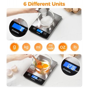Atogou Food Scale - 33lb Digital Kitchen Scale Ounces Grams, Rechargeable & Full-View Display, Water-Resistant, Batteries or USB-C Charging, Stainless Steel, for Cooking, Meal Prep, Package (Black)