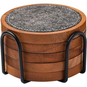 Wood Coaster for Drinks, Set of 5, Absorbent and Insulation Felt Stackable Cup Holders, Coasters for Wooden Table,4.15 inch