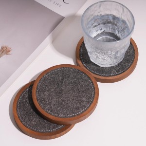 Wood Coaster for Drinks, Set of 5, Absorbent and Insulation Felt Stackable Cup Holders, Coasters for Wooden Table,4.15 inch
