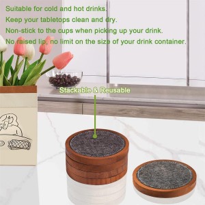 Wood Coaster for Drinks, Set of 5, Absorbent and Insulation Felt Stackable Cup Holders, Coasters for Wooden Table,4.15 inch